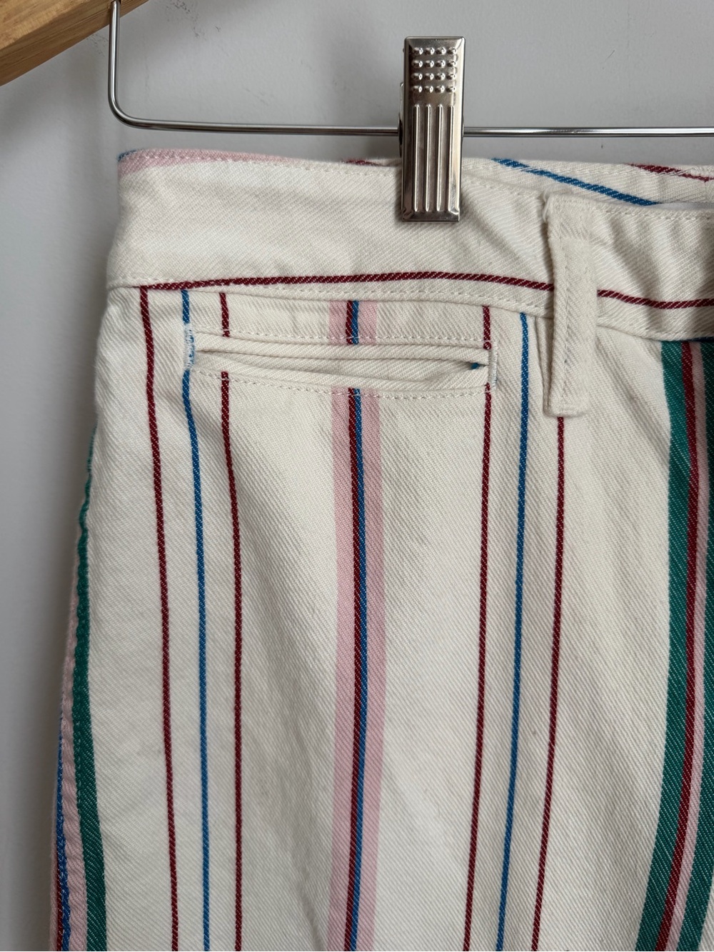 Madewell Striped Wide Leg Crop Pants Size 28 Ivory Pink Teal High Rise Culotte - Picture 4 of 10